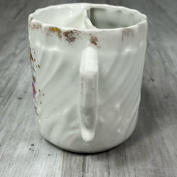 Antique Floral Shaving Scuttle Mug Delicate Flower Design Diagonal Swirl Texture - Picture 3 of 6